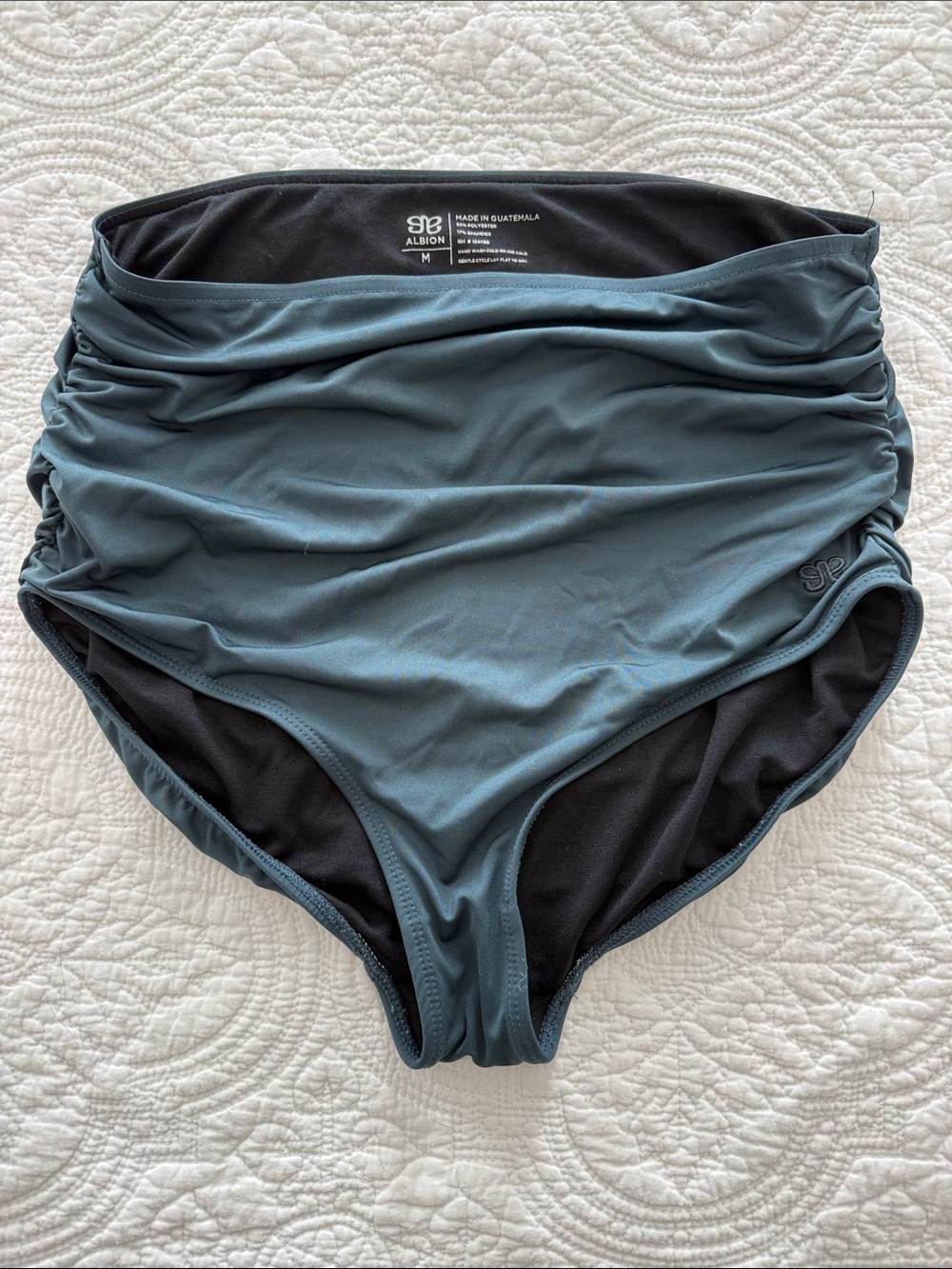 Albion Fit Ruched High-Waist Bikini Bottom - Slate Blue